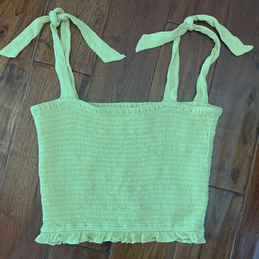 AMUSE SOCIETY Crop Top size MEDIUM Yellow Smocked Viscose shoulder tie ruffle